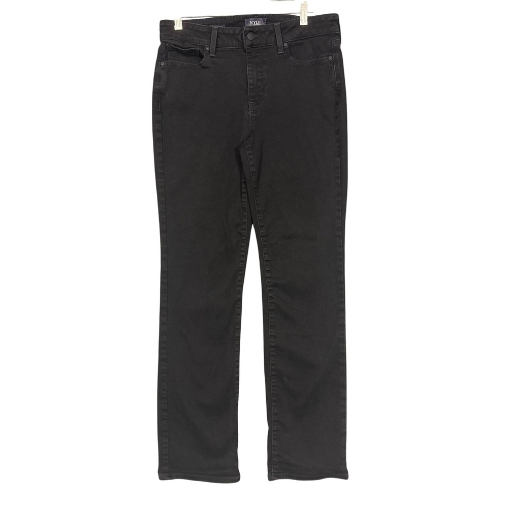 NYDJ Marilyn Straight Jeans Womens 8 Black Lift Tuck Denim MNBBM8517 Slimming